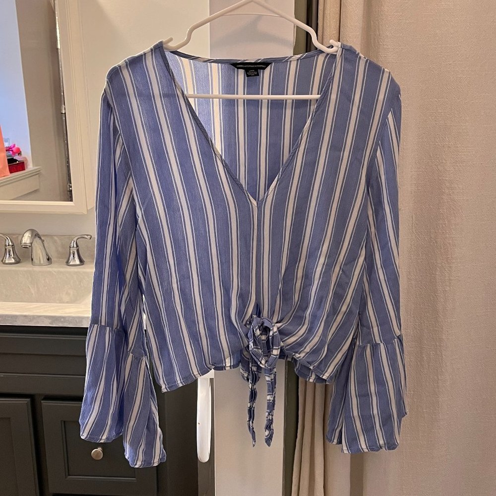 Striped Peplum Sleeve Blouse